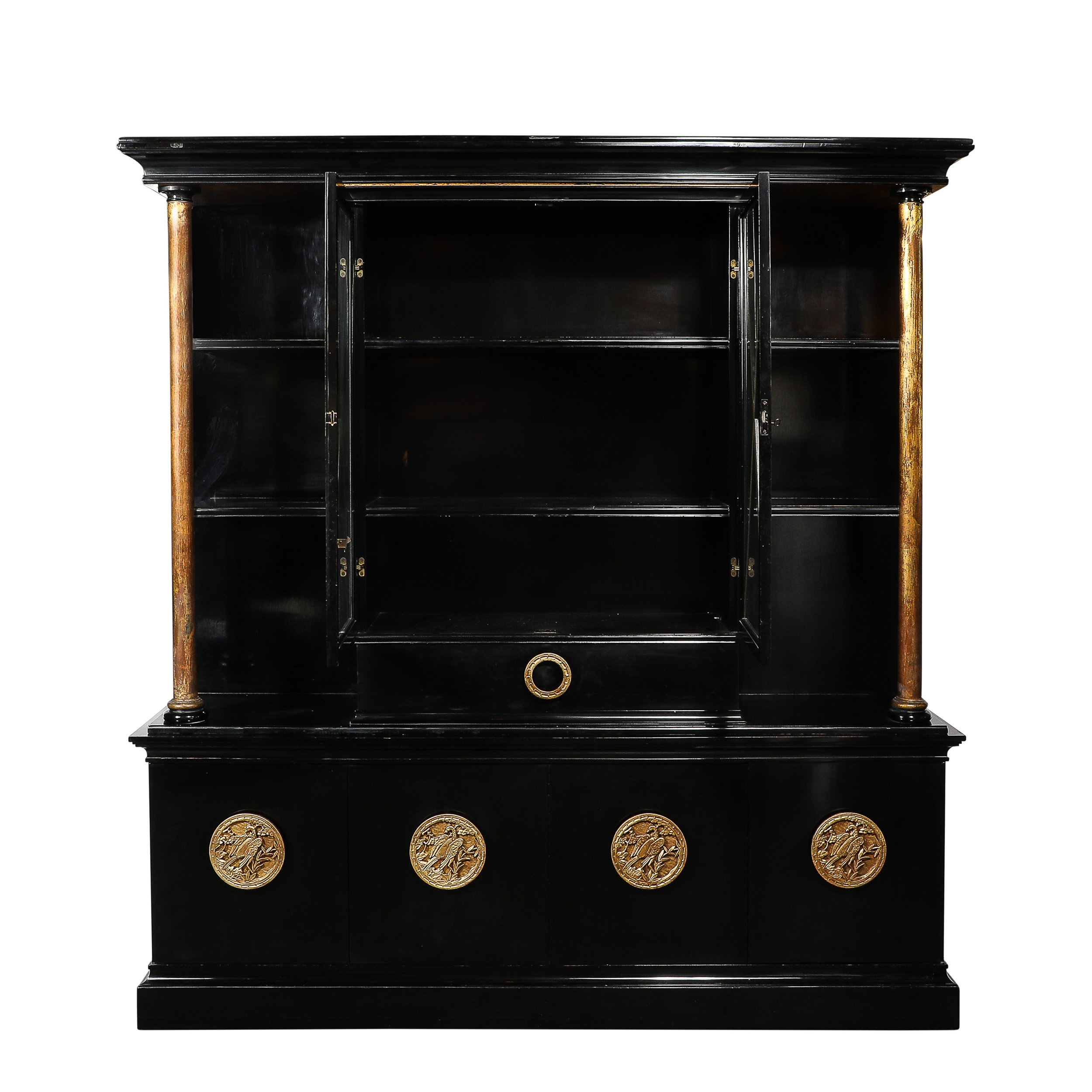 Rare James Mont Cabinet in Black Lacquer W/ Gilt Carved Rare James Mont Cabinet in Black Lacquer W/ Gilt Carved